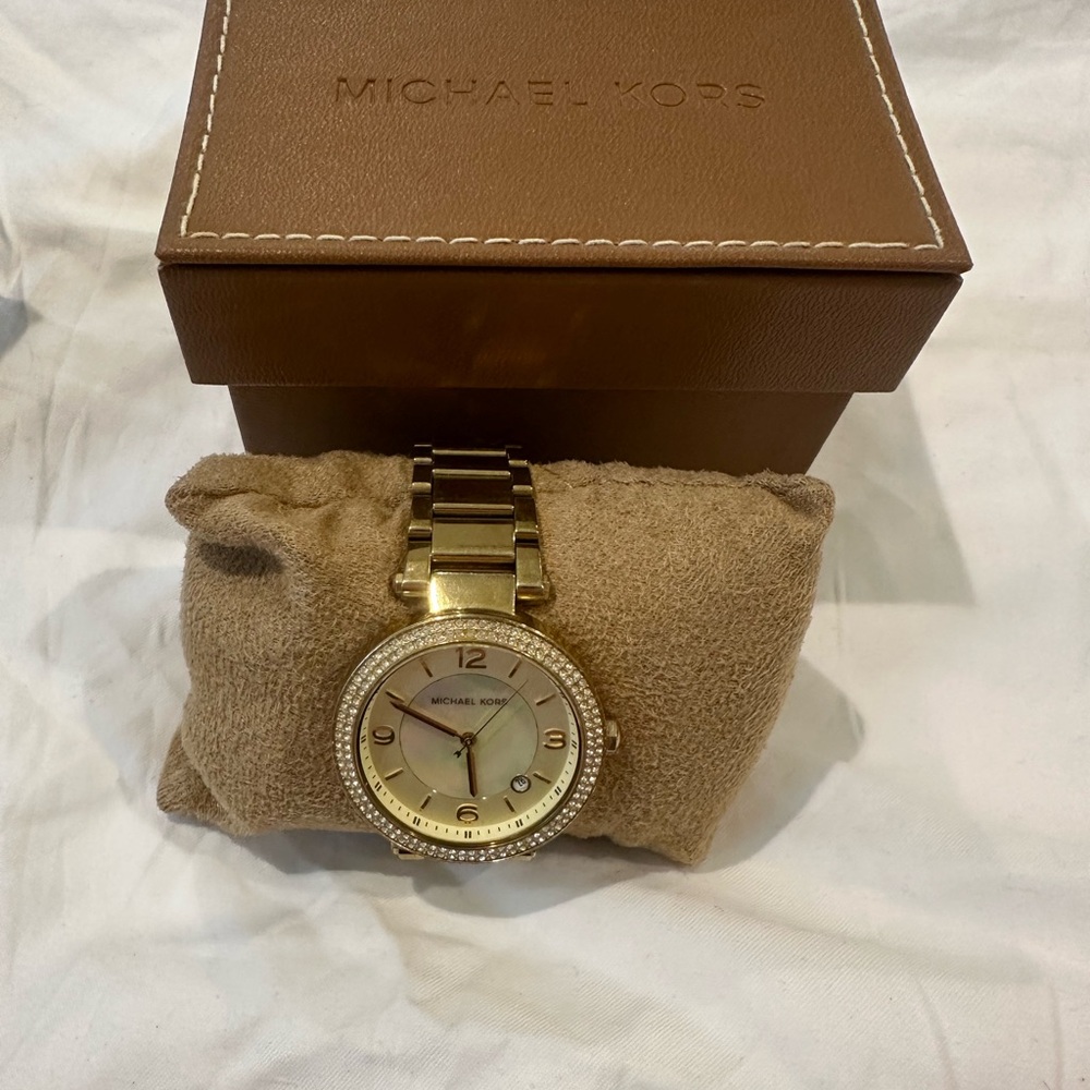 Michael Kors Gold-Tone Watch with Crystal Bezel